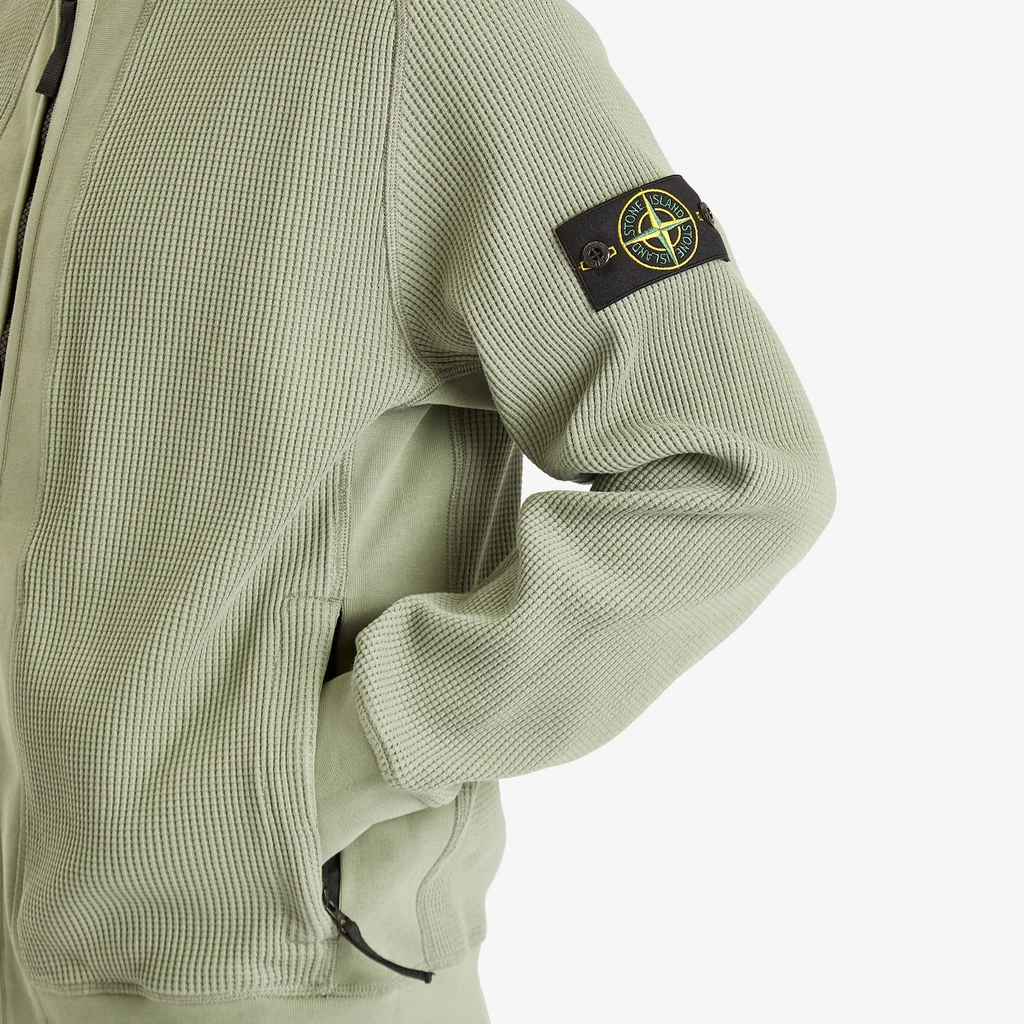 Stone Island Men's Waffle Full Zip Sweatshirt Sage